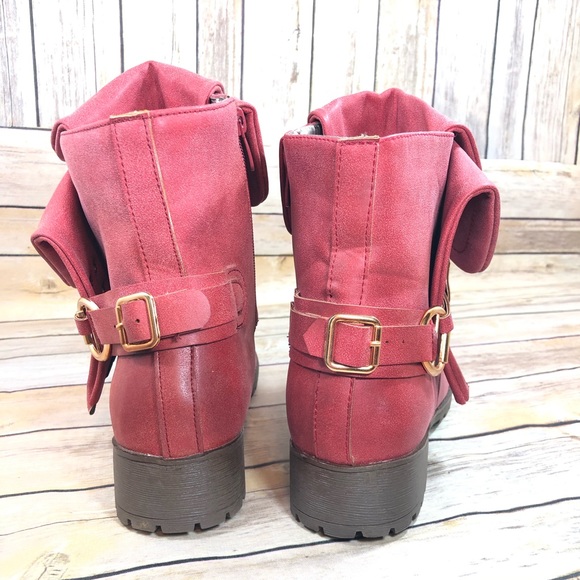 Karkein red moto combat layered boots boho NWOT - Picture 3 of 8